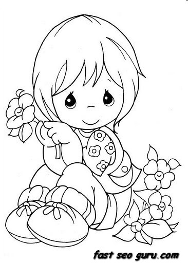 Printable summer little boy with flowers coloring pages